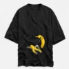 Wrinkled Black Tee with Banana Graphic Murder Banana Terry Oversized T-Shirt