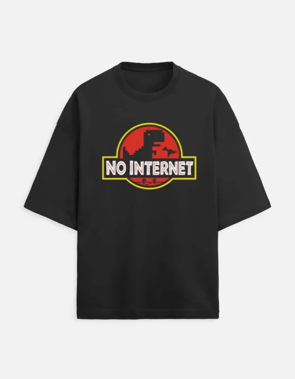 img_68f2c46d7d0f7f.webp No Internet Dinosaur Terry Oversized T-Shirt